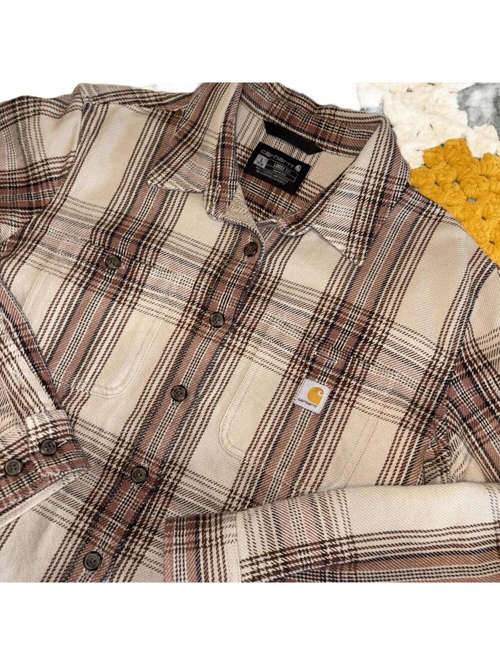 Carhartt Plaid Button-Up Work Shirt Youth Large Jacket Unisex Durable Womans - Picture 1 of 8